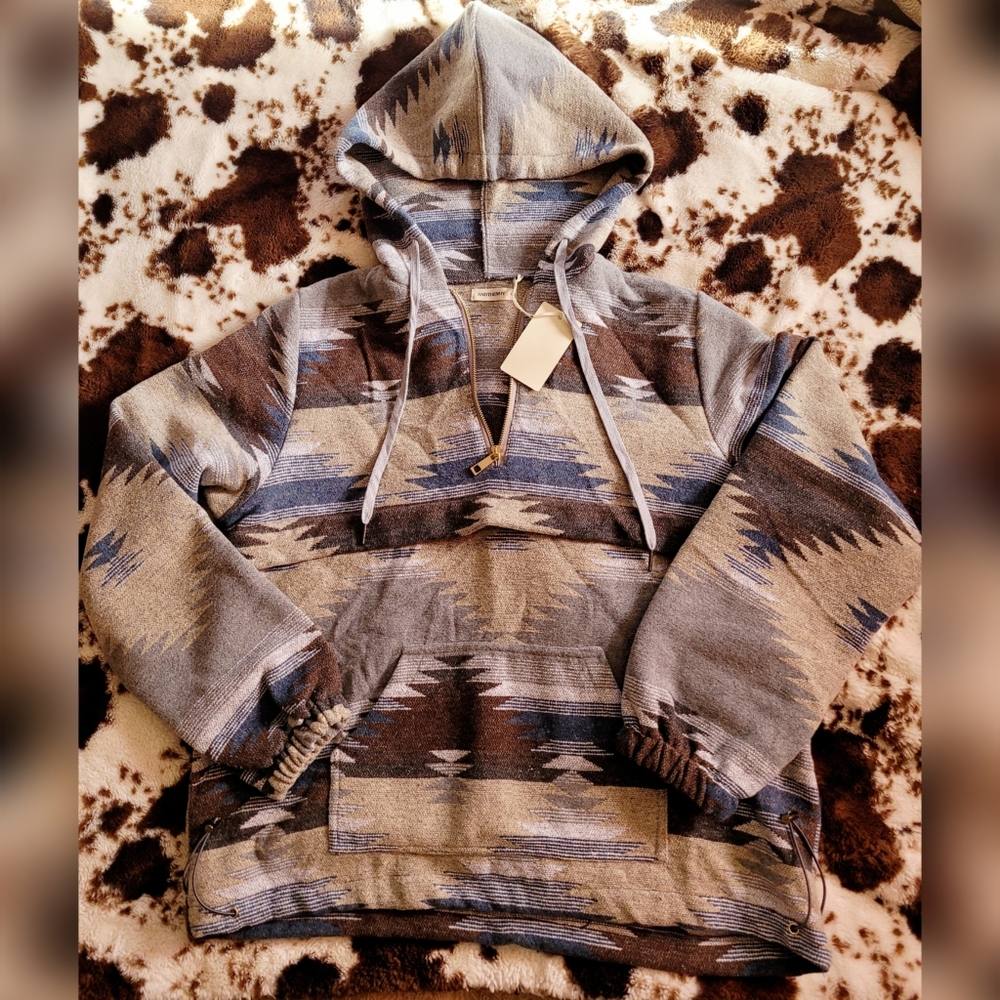 Blue Aztec Hooded Sweater size Large